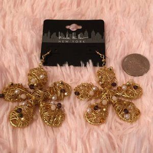 NWT Nicole Miller Gold Wired Flower Bead Earrings
